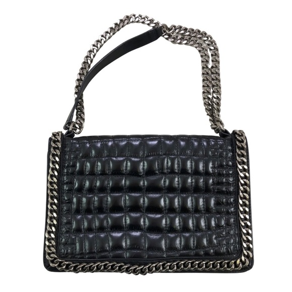 Zara Croc embossed quilted chained black handbag purse - Picture 1 of 13